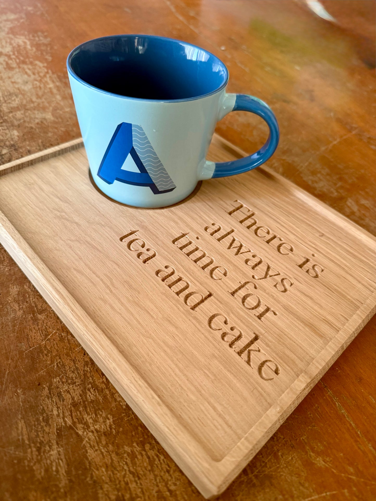 Engraved wooden tea tray